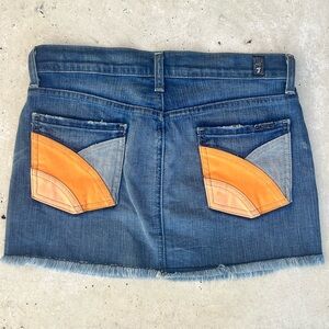 7 for all Mankind Denim Skirt with Orange leather pocket Accents